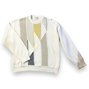 Vintage Mens Norm Thompson Beige yellow Knit‎ Textured Sweater Pullover Sz L​
